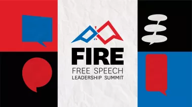 "FIRE Free Speech Leadership Summit Launch" surrounded by speech bubbles