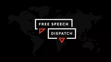Phrase "Free Speech Dispatch" in white set against a black background