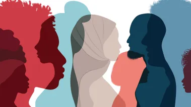 Silhouette profile group of men and women of diverse culture