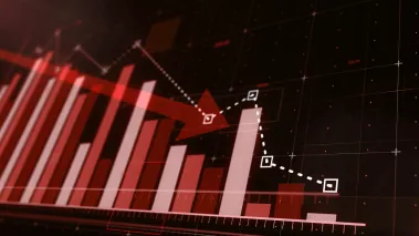 Red bar graph fall down following the arrow