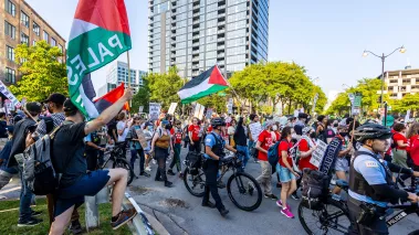 Peaceful protest outside the 2024 Democratic National Convention in Chicago