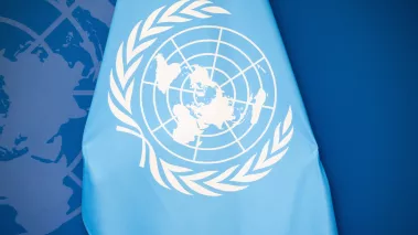 UN flag at the United Nations in New York.