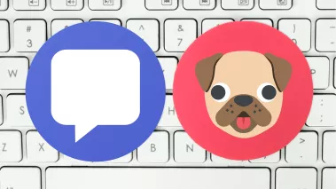 Comment icon and dog icon above keyboard