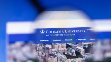 Columbia University website homepage logo visible on display screen