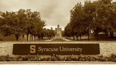 Entrance sign at Syracuse University in New York SEPIA