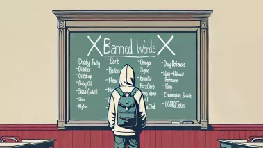 An Iowa social studies teacher is banning students from saying a list of words in her classroom.