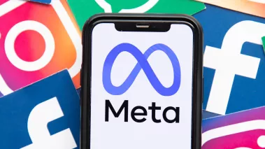 Meta logo surrounded by Facebook and Instagram logos