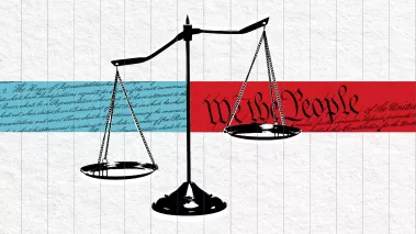 Scales of justice over Constitutional text