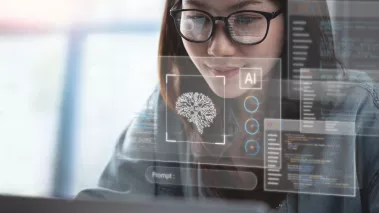 AI Artificial Intelligence woman using AI technology for data analysis coding computer language with digital brain