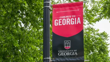 College banner and emblem on the campus of the University of Georgia in Athens