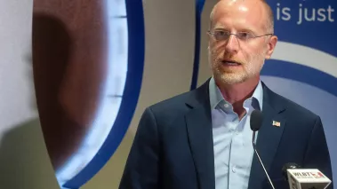 FCC Commissioner Brendan Carr discusses patient care at the University of Mississippi Center for Telehealth in Ridgeland