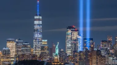 September 11 memorial "Towers Of Lights" at Night in New York City