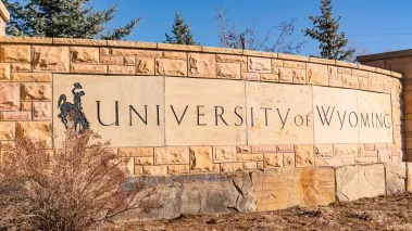 University of Wyoming sign on the campus in Laramie