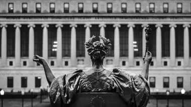 Black and white image of Alma Mater of Columbia University in New York