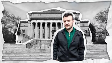 Mahmoud Khalil with Columbia University library in background