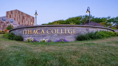 Photo of stone Ithaca College entrance sign 