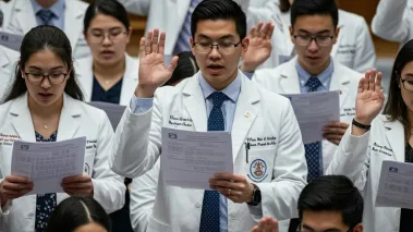 Med students taking Hippocratic oath