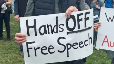 Protestors at "Hands Off" rally in Washington DC on April 5, 2025