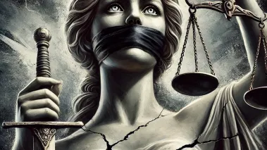Lady Justice gagged