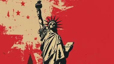 Statue of Liberty in the style of a 1950s anti-communism poster created using Midjourney