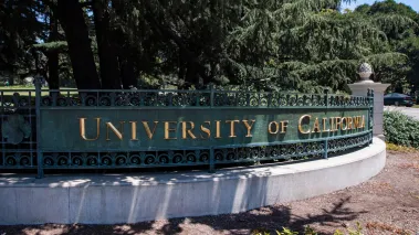 University of California sign at the entrance of Berkeley campus