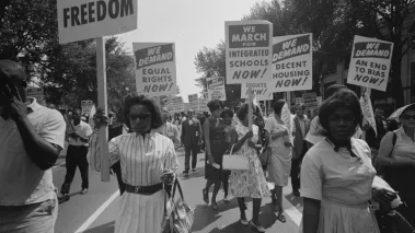 Civil rights activists march in Washington DC, August 1963.