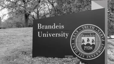 Brandeis University sign in Boston, Massachusetts.