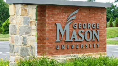Entrance sign to George Mason University West Campus near historic downtown Fairfax