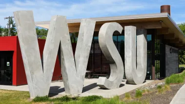 Large WSU letters at Washington State University Brelsford Visitor Center