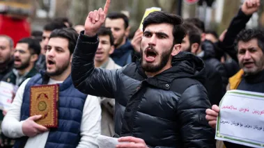 Protestors rally outside the Sweden Embassy of London to protest Quran burning In Sweden, January 2023