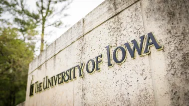 University of Iowa Hawkeyes college campus entrance sign in 2022