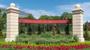 Entrance sign near Stadium Village on the east bank of the University of Minnesota