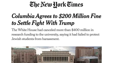 New York Times screenshot of Columbia-Trump settlement