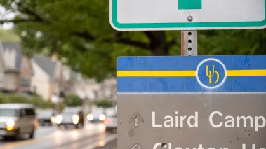 Road sign on the University of Delaware campus.