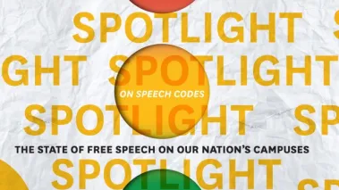 The words "SPOTLIGHT" in all caps repeated across the page over red, yellow, and green traffic lights.