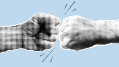 Fists clashing collage element for mixed media design