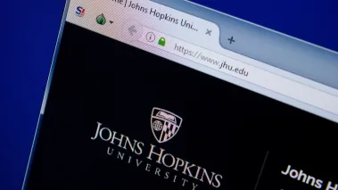 Johns Hopkins University homepage on the display of PC