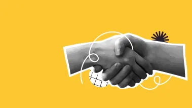 Clip art of two hand shaking and a yellow background