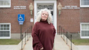 FIRE client Gail Nazarene on the campus of Alloway Township Schools