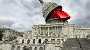 United States Capitol in DC with the dome tipped up revealing a red whistle