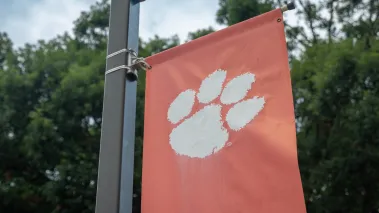 Clemson Tigers University paw logo on campus banner