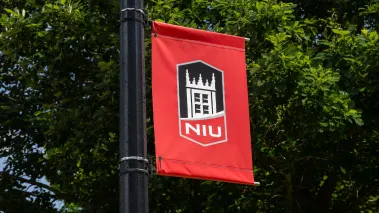 Northern Illinois University banner on campus