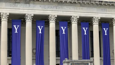 Yale University banners at graduation ceremonies on Commencement Day in 2015