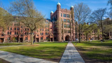 Yale university buildings in spring blue sky in New Haven Connecticut