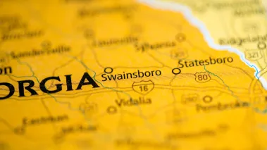 Map of southeast Georgia with the town of Swainsboro in the center
