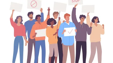 Protesting students standing with placards