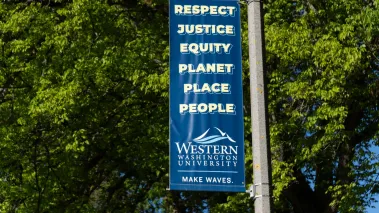 School flag on the campus of Western Washington University in Bellingham
