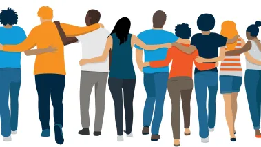 Illustration of group of friends supporting each other concept of solidarity and mutual aid (Image via Shutterstock.com)
