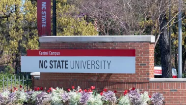 North Carolina State University entrance sign at the Central Campus in Raleigh (image via Shutterstock)