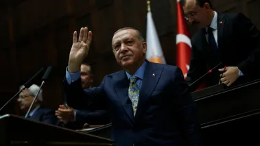 Turkish President Recep Tayyip Erdogan speaks during his party's group meeting at the Turkish parliament in Ankara on Oct. 23, 2020.